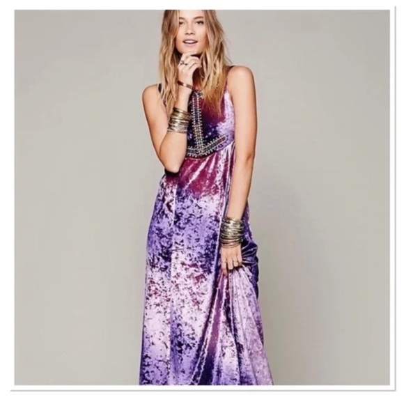 Free People Hello Gorgeous Purple Velvet Maxi Dress - Picture 2 of 5